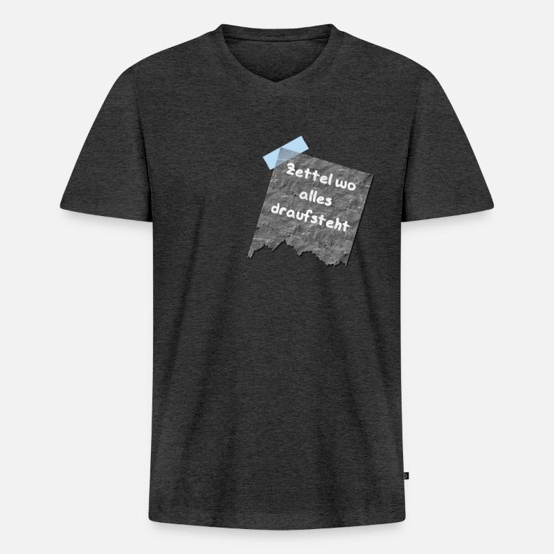 zettel weiss - Männer Premium Bio T-Shirt mit V-Ausschnitt - Anthrazit meliert