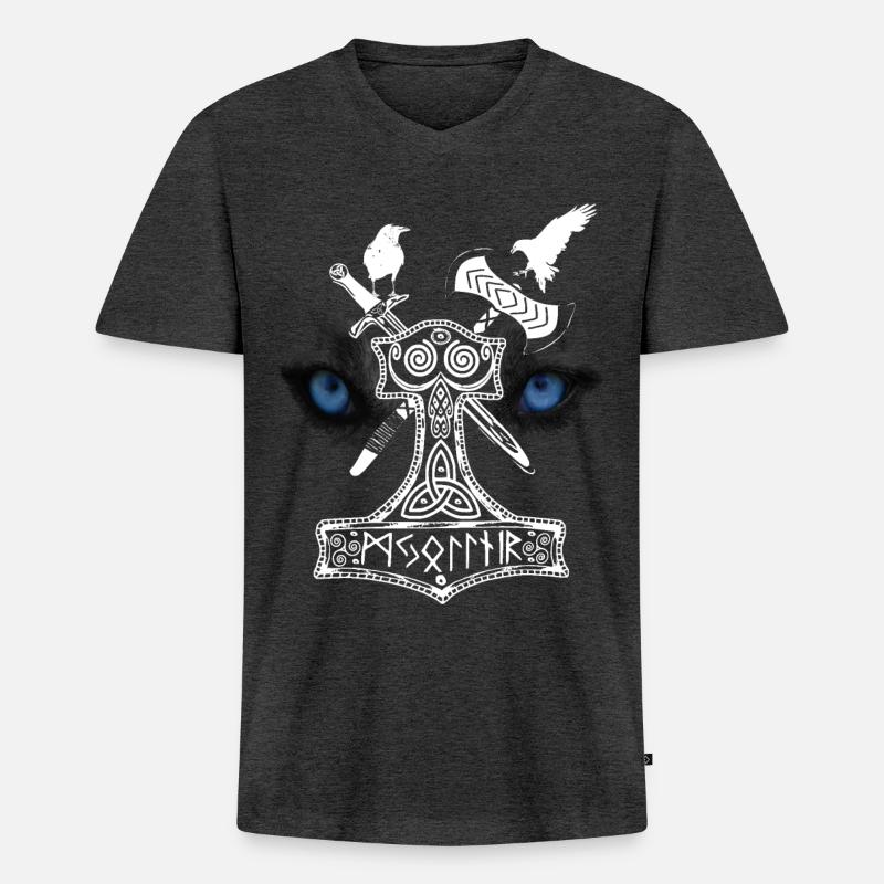 Thor - Männer Premium Bio T-Shirt mit V-Ausschnitt - Anthrazit meliert