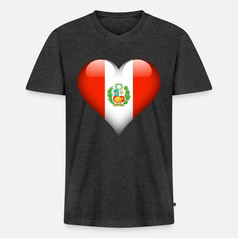 peruvian Heart Peru Flag - Men's Premium Organic T-shirt with V-neck - heather anthracite