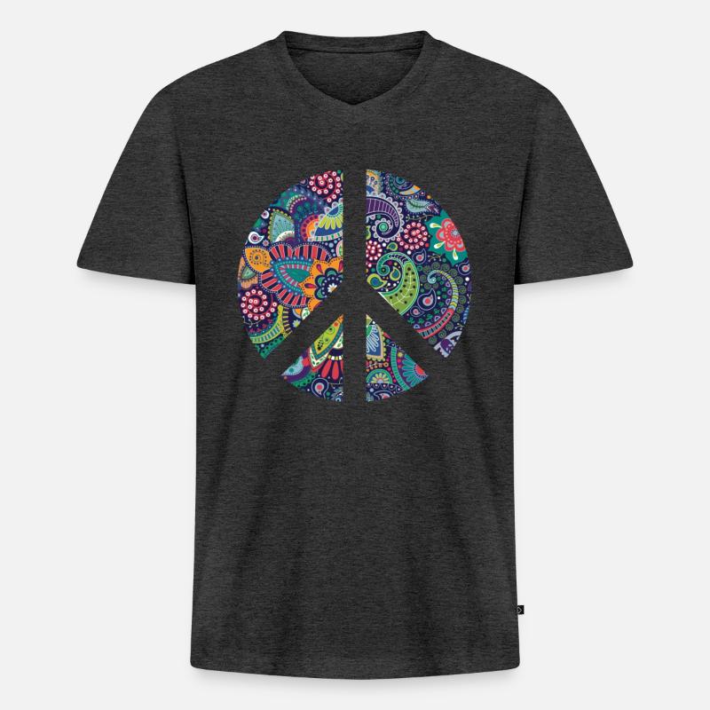 Retro Design Friedenszeichen Peace Zeichen - Männer Premium Bio T-Shirt mit V-Ausschnitt - Anthrazit meliert