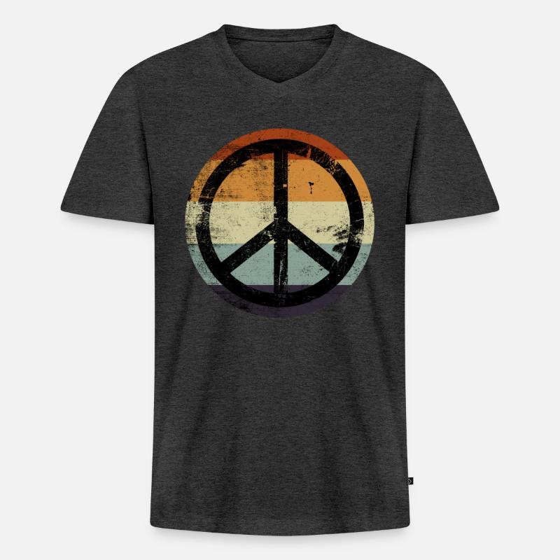 Retro Design Friedenszeichen Peace Zeichen - Männer Premium Bio T-Shirt mit V-Ausschnitt - Anthrazit meliert