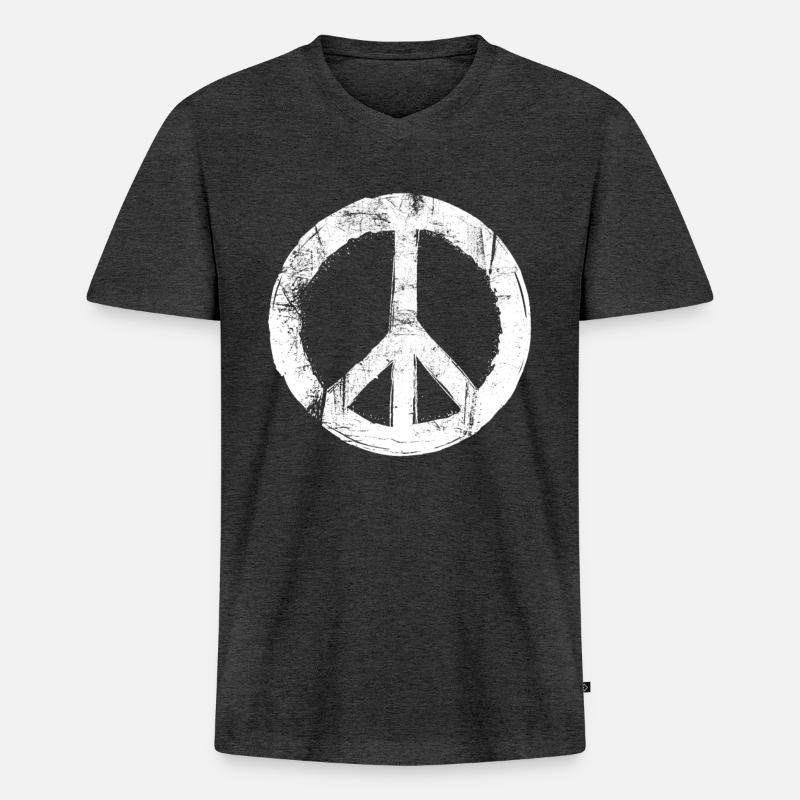 Retro Design Friedenszeichen Peace Zeichen - Männer Premium Bio T-Shirt mit V-Ausschnitt - Anthrazit meliert