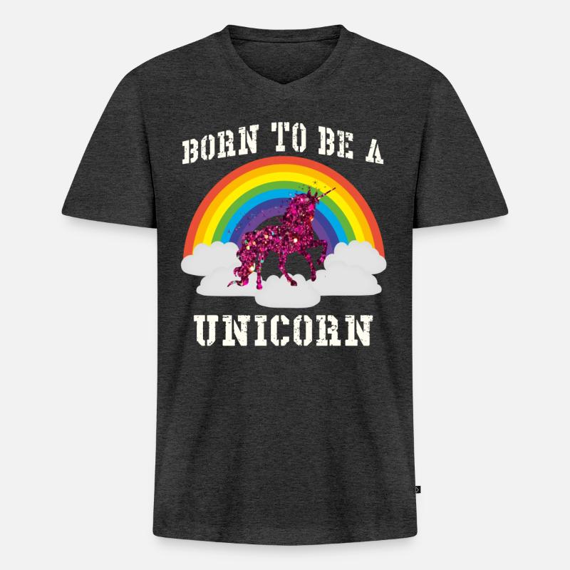 Regenbogen Einhorn - Männer Premium Bio T-Shirt mit V-Ausschnitt - Anthrazit meliert