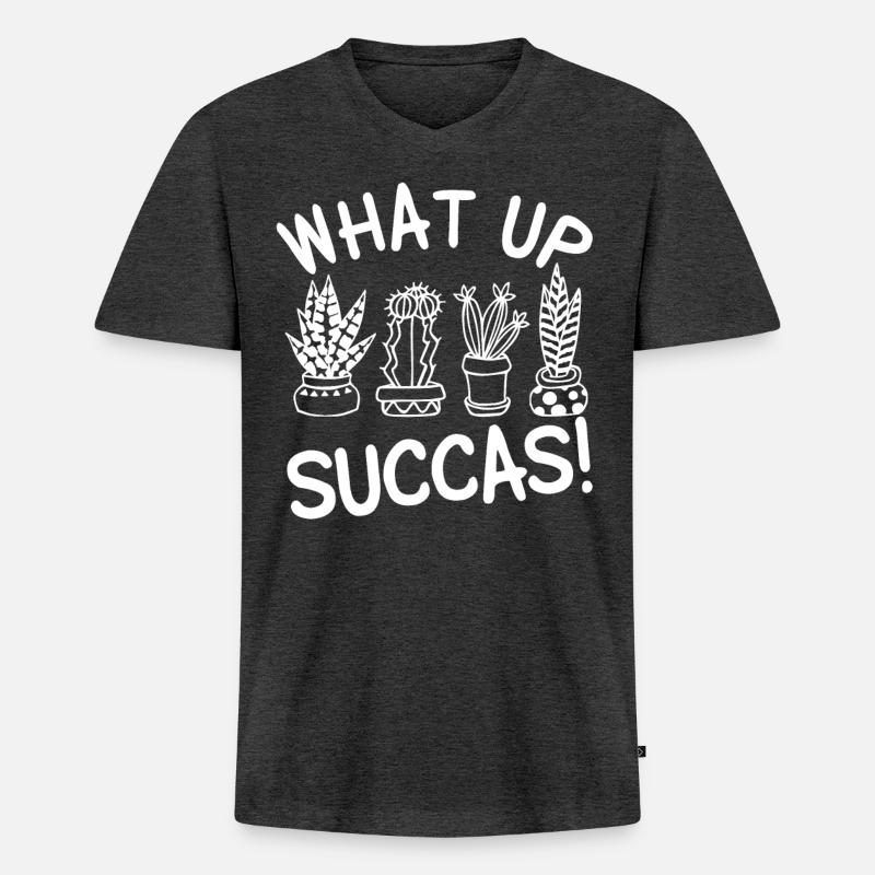 What Up Succas - Männer Premium Bio T-Shirt mit V-Ausschnitt - Anthrazit meliert