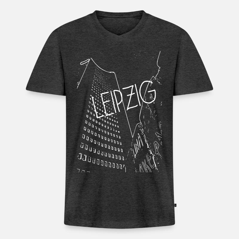 Leipzig - Männer Premium Bio T-Shirt mit V-Ausschnitt - Anthrazit meliert