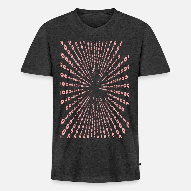Binärcode (rosa) - Männer Premium Bio T-Shirt mit V-Ausschnitt - Anthrazit meliert