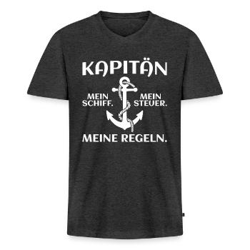 Kapitän Bootsführerschein bestanden - Männer Premium Bio T-Shirt mit V-Ausschnitt - Anthrazit meliert - Vorne - Nico (187cm)