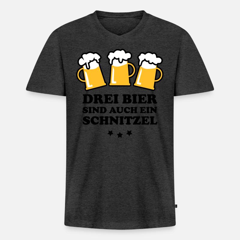 3 Drei Bier ein Schnitzel - Männer Premium Bio T-Shirt mit V-Ausschnitt - Anthrazit meliert