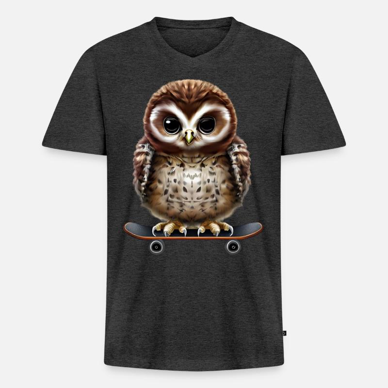 Skater Eule - Männer Premium Bio T-Shirt mit V-Ausschnitt - Anthrazit meliert