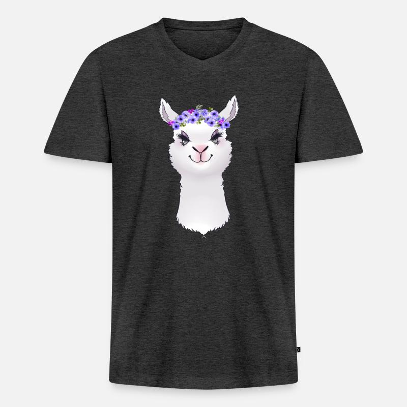 Lama Alpaka Tier - Männer Premium Bio T-Shirt mit V-Ausschnitt - Anthrazit meliert