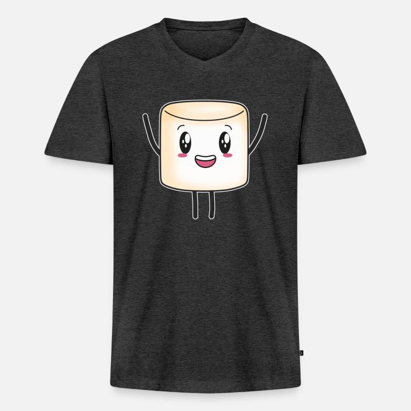 Marshmallow Marshmallows süß Süßigkeit Kinder - Männer Premium Bio T-Shirt mit V-Ausschnitt - Anthrazit meliert