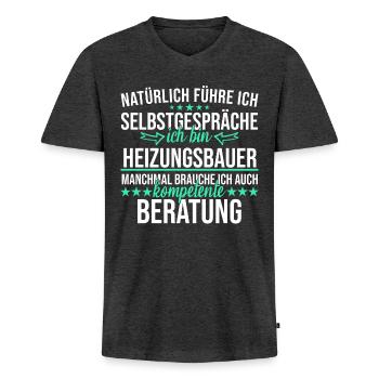 Heizungsbauer Heizungsbau Bauarbeiter Beruf Spruch - Männer Premium Bio T-Shirt mit V-Ausschnitt - Anthrazit meliert - Vorne - Nico (187cm)