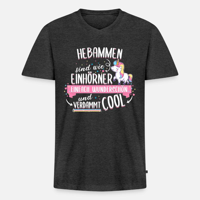 Hebamme Hebammen Entbindungspflegerin Beruf Spruch - Männer Premium Bio T-Shirt mit V-Ausschnitt - Anthrazit meliert