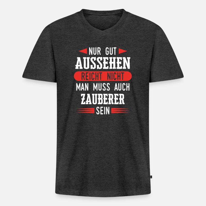 Zauberer Zaubern Magier Zaubertricks Spruch - Männer Premium Bio T-Shirt mit V-Ausschnitt - Anthrazit meliert