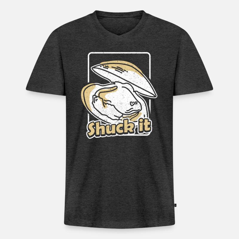 Shuck it Austern - Männer Premium Bio T-Shirt mit V-Ausschnitt - Anthrazit meliert