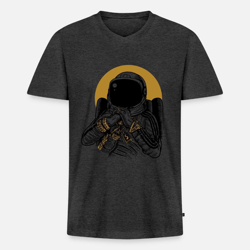 Space Dee Jay - Männer Premium Bio T-Shirt mit V-Ausschnitt - Anthrazit meliert