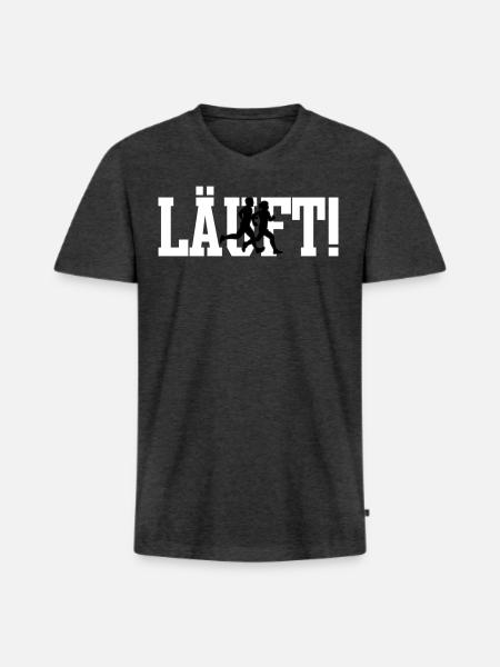 LÄUFT! - Männer Premium Bio T-Shirt mit V-Ausschnitt - Anthrazit meliert