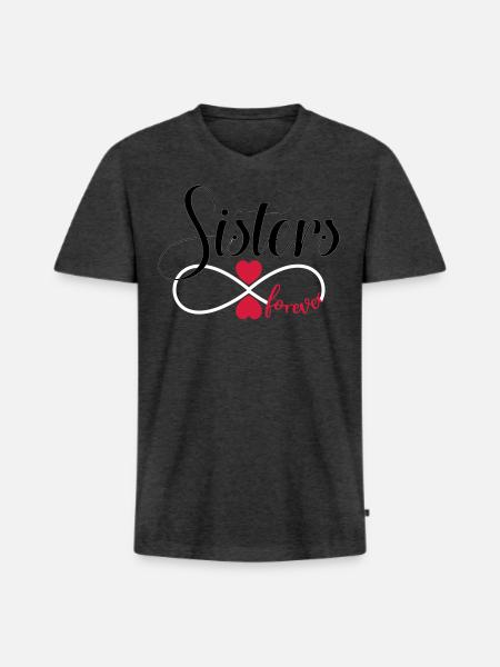Zussen voor altijd - BFF Sisters forever - Mannen Premium Bio T-shirt met V-hals - antraciet gemĂȘleerd