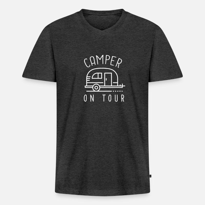 Camper on Tour - Männer Premium Bio T-Shirt mit V-Ausschnitt - Anthrazit meliert