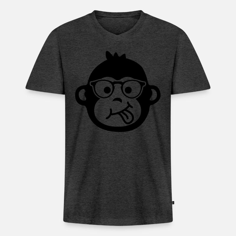monkey affe brille emoji - Männer Premium Bio T-Shirt mit V-Ausschnitt - Anthrazit meliert