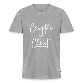 Christliches Design komplett in Christus Kolosser 2 - Männer Premium Bio T-Shirt mit V-Ausschnitt - Grau meliert - Vorne