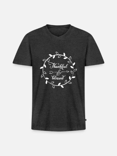 Christian Design Thankful and Blessed - Men's Premium Organic T-shirt with V-neck - heather anthracite