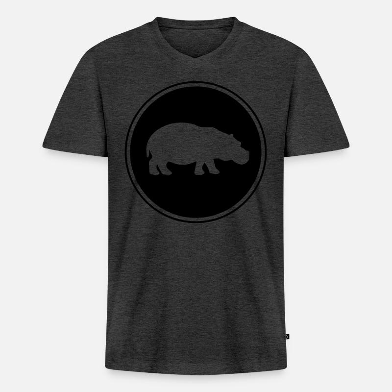 nilpferd silhouette icon - Männer Premium Bio T-Shirt mit V-Ausschnitt - Anthrazit meliert