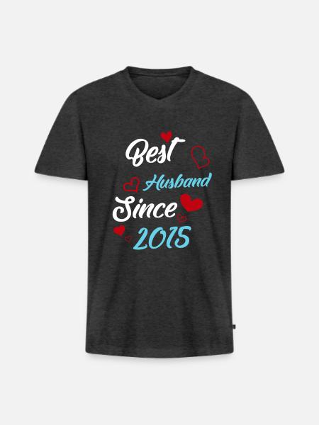Best Husband Since 2015 Wedding - Men's Premium Organic T-shirt with V-neck - heather anthracite