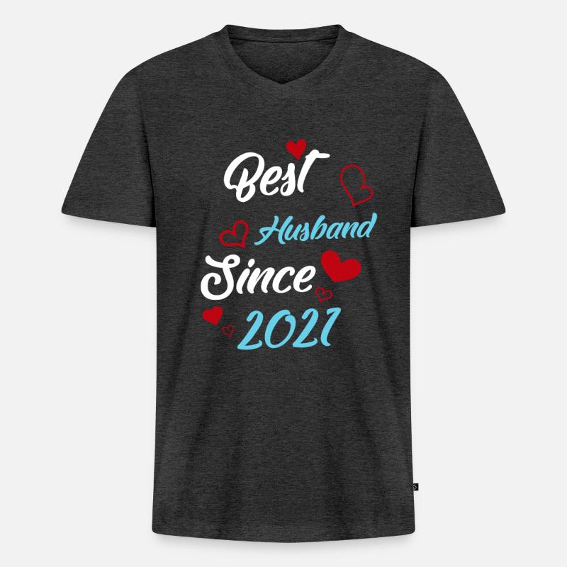 Bester Ehemann seit 2021 Hochzeit - Männer Premium Bio T-Shirt mit V-Ausschnitt - Anthrazit meliert
