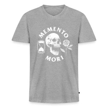 Memento Mori Roses Squelette Philosophie Pensées - T-shirt encolure en V Premium bio Homme - gris chiné - Devant