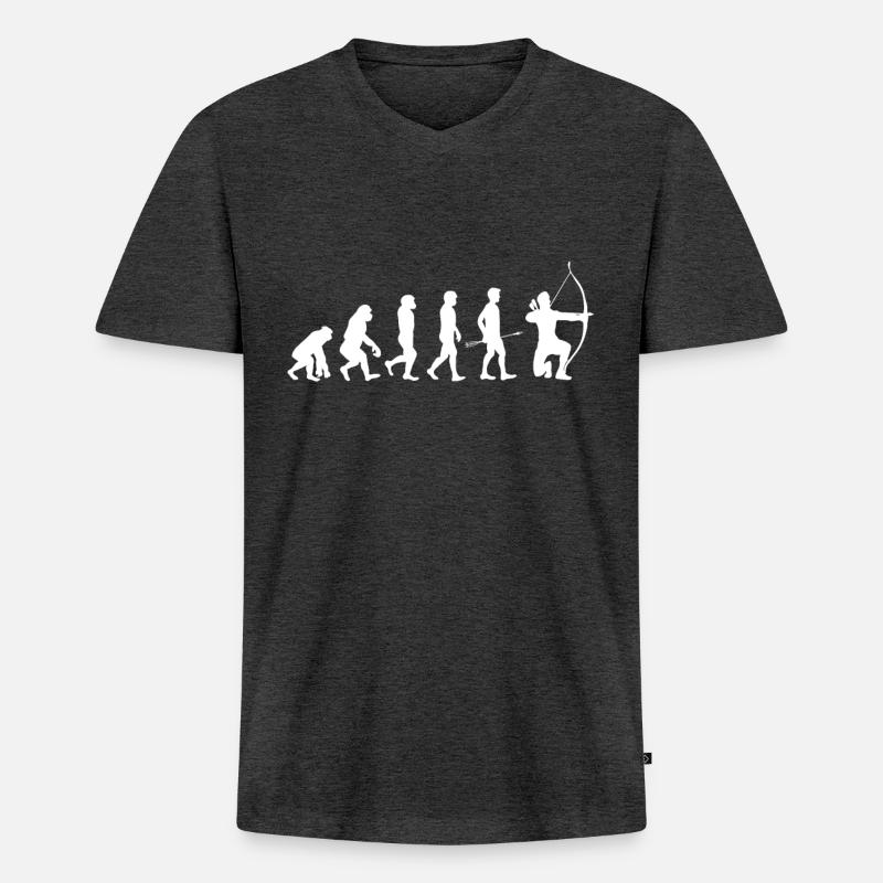 Evolution Vom Bogenschießen - Archery Evolution - Männer Premium Bio T-Shirt mit V-Ausschnitt - Anthrazit meliert