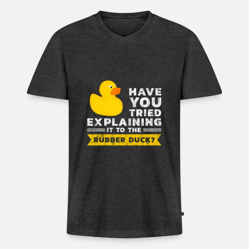 Programmierer Gummiente Debug - Männer Premium Bio T-Shirt mit V-Ausschnitt - Anthrazit meliert