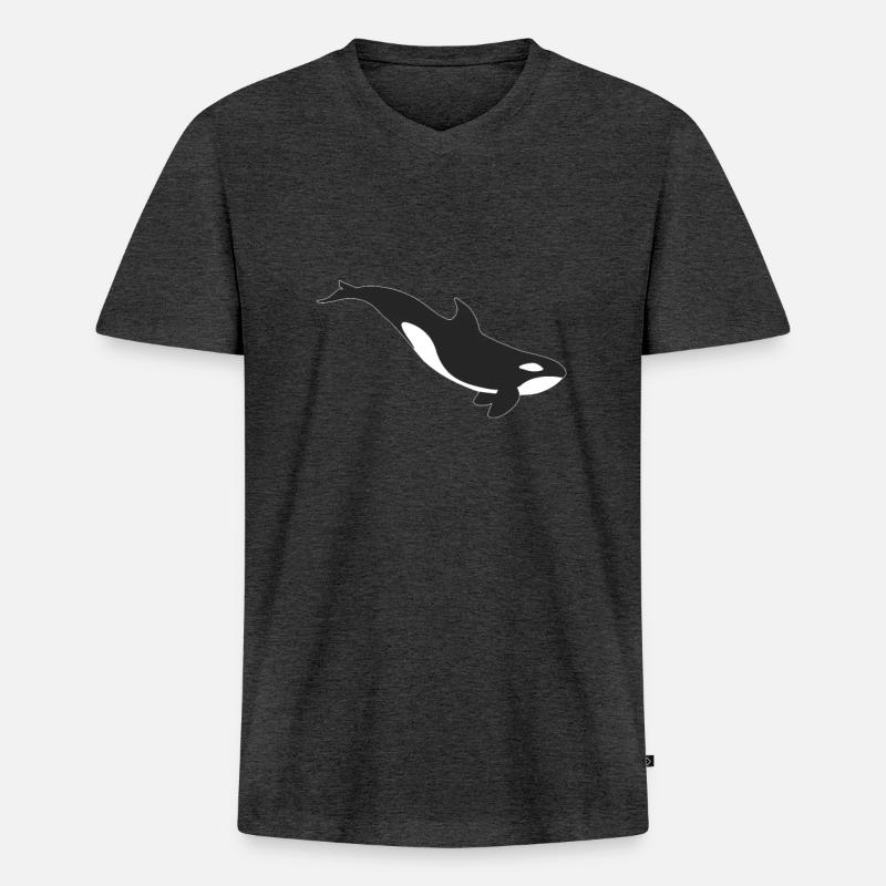 Orca Wal - Männer Premium Bio T-Shirt mit V-Ausschnitt - Anthrazit meliert