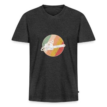 Baumfäller Motorsäge Kettensäge Retro - Männer Premium Bio T-Shirt mit V-Ausschnitt - Anthrazit meliert - Vorne - Nico (187cm)