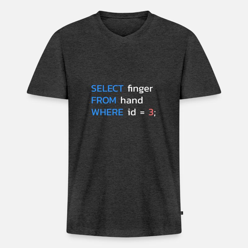 Lustiges SQL Mittelfinger Programmierer - Männer Premium Bio T-Shirt mit V-Ausschnitt - Anthrazit meliert