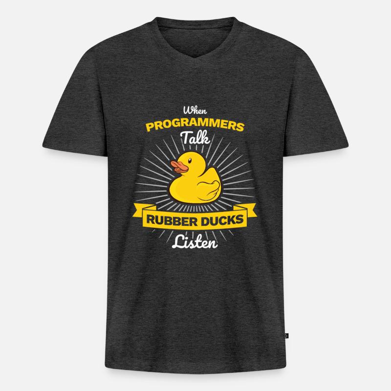 Programmierer Gummiente Debug - Männer Premium Bio T-Shirt mit V-Ausschnitt - Anthrazit meliert