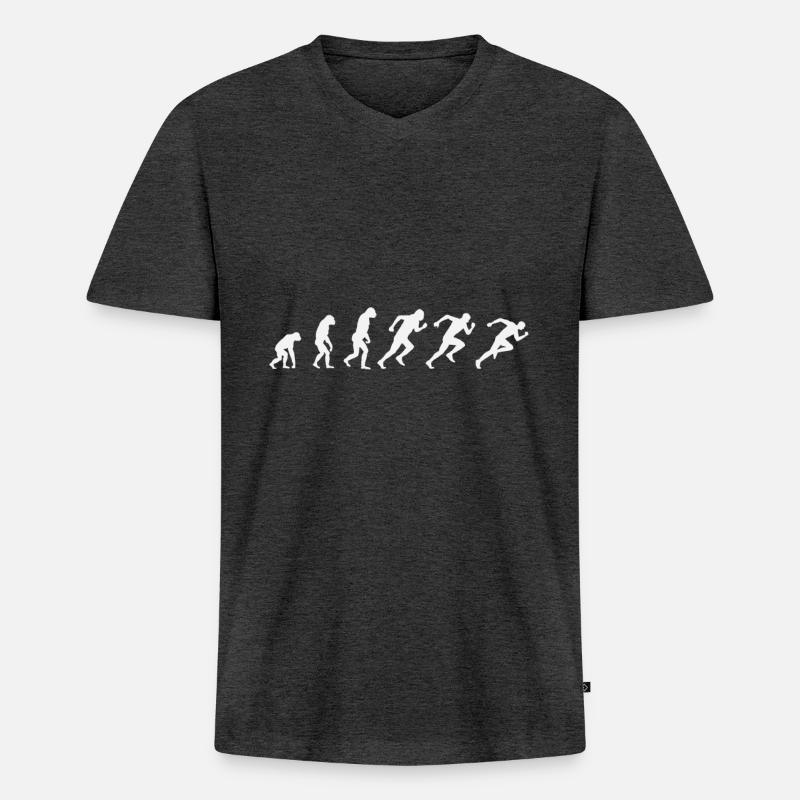 Evolution Läufer - Männer Premium Bio T-Shirt mit V-Ausschnitt - Anthrazit meliert
