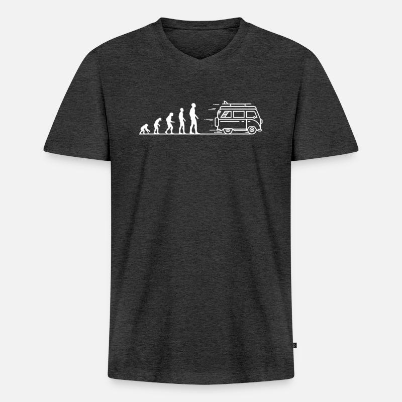 Die Camping Evolution - Männer Premium Bio T-Shirt mit V-Ausschnitt - Anthrazit meliert