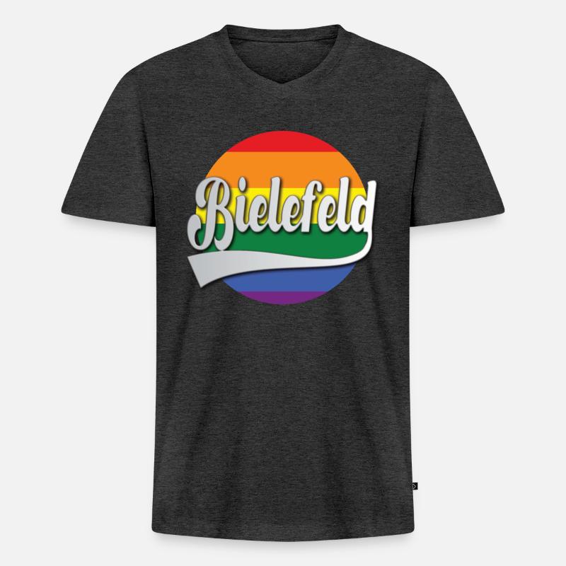 Bielefeld Regenbogen Tshirt Geschenk - Männer Premium Bio T-Shirt mit V-Ausschnitt - Anthrazit meliert