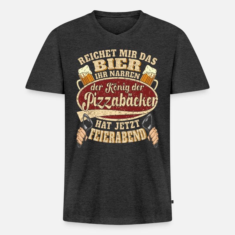 Pizzabäcker Bier Feierabend - Männer Premium Bio T-Shirt mit V-Ausschnitt - Anthrazit meliert