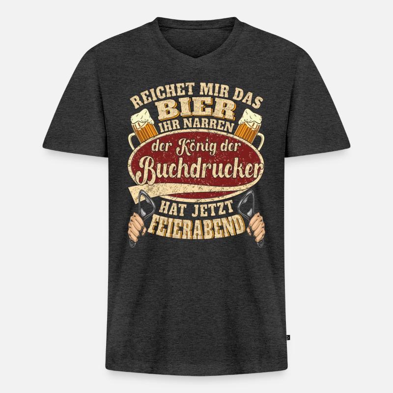 Buchdrucker Bier Feierabend - Männer Premium Bio T-Shirt mit V-Ausschnitt - Anthrazit meliert