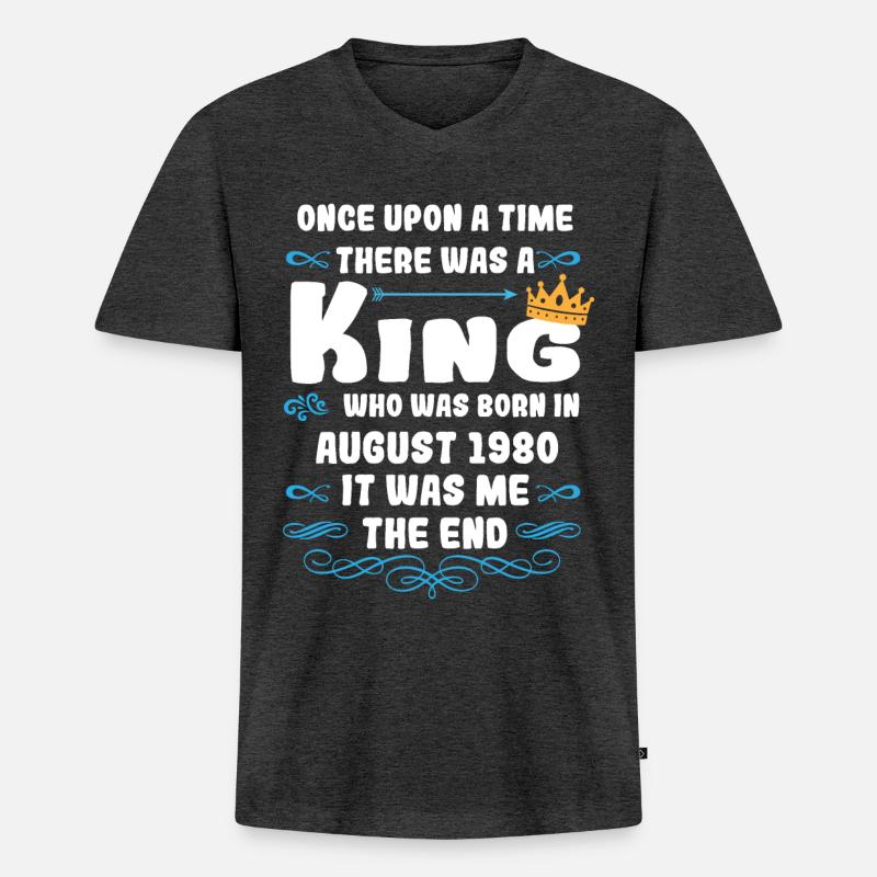 Es war einmal ein König. August 1980 Geburtstag - Männer Premium Bio T-Shirt mit V-Ausschnitt - Anthrazit meliert
