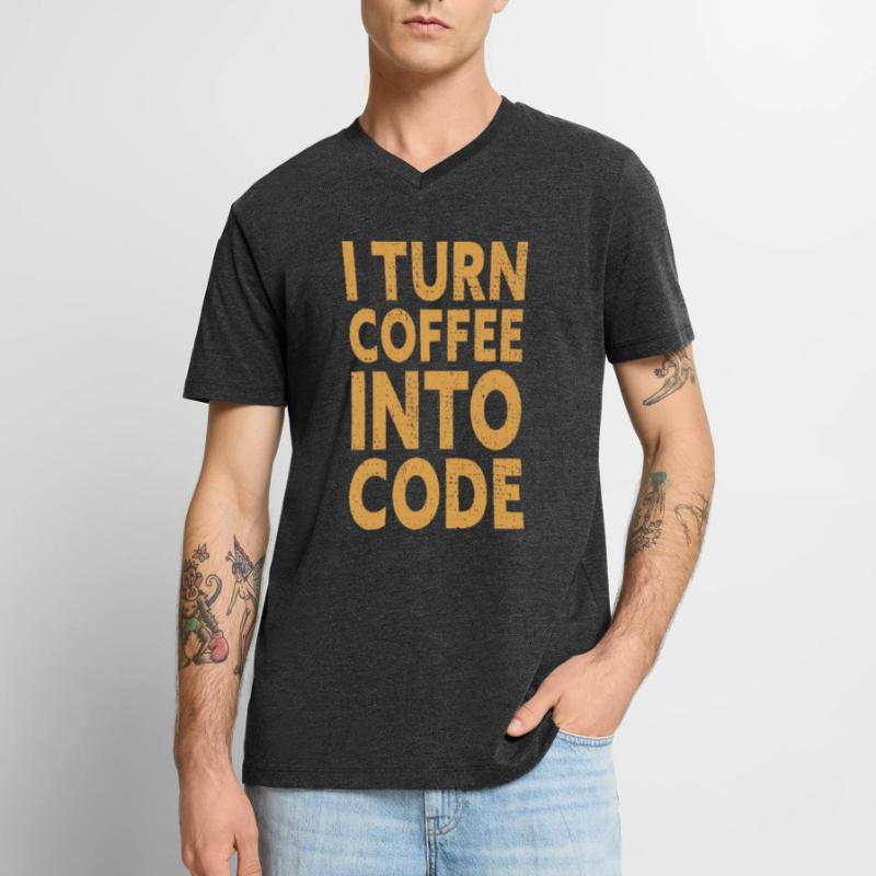 I Turn Coffee Into Code - Programmer Software Men's Premium Organic T-shirt with V-neck