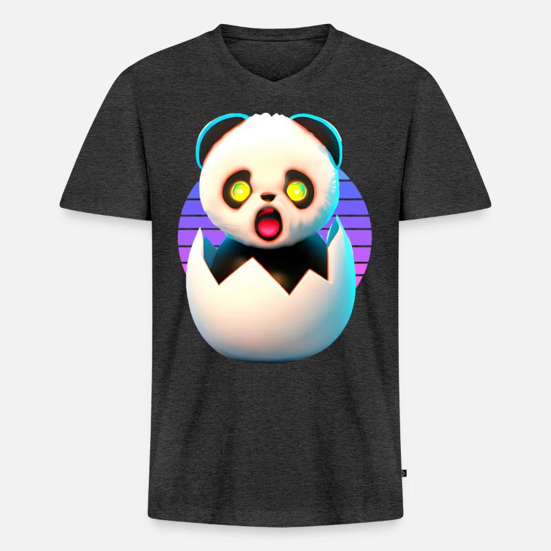 Willkommen im Leben Panda - Männer Premium Bio T-Shirt mit V-Ausschnitt - Anthrazit meliert