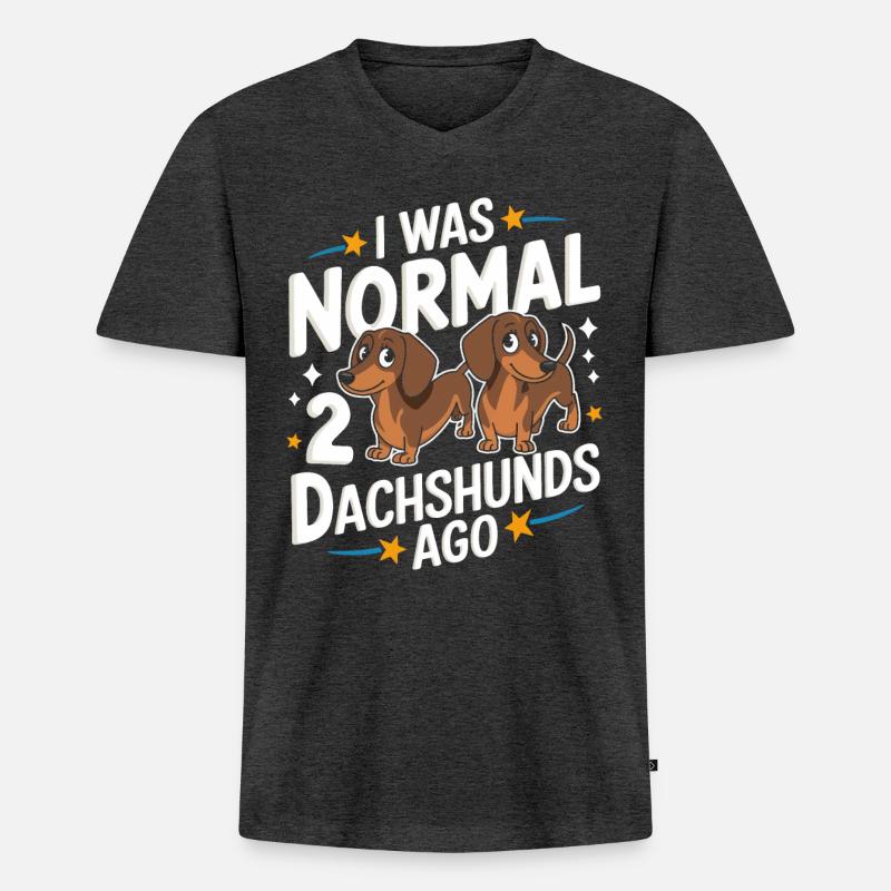 Dackel Hund - Männer Premium Bio T-Shirt mit V-Ausschnitt - Anthrazit meliert