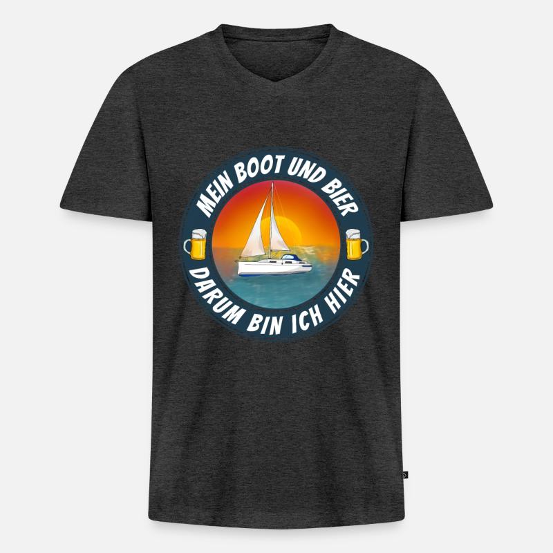 Boot und Bier Segelboot - Männer Premium Bio T-Shirt mit V-Ausschnitt - Anthrazit meliert