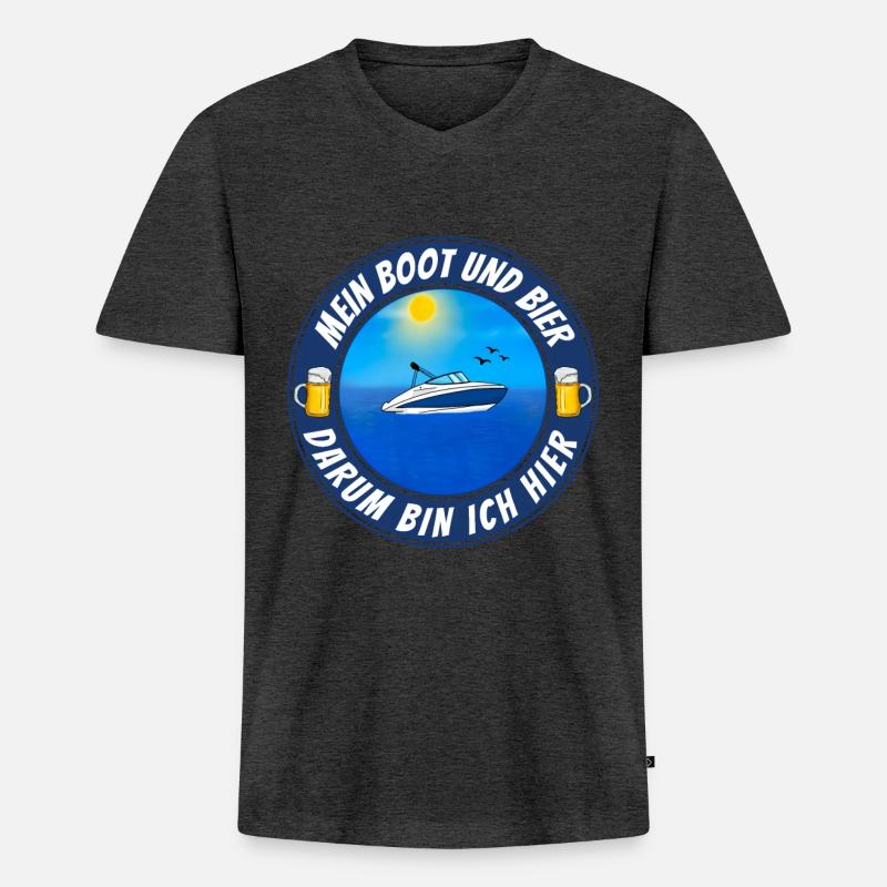 Boot und Bier - Männer Premium Bio T-Shirt mit V-Ausschnitt - Anthrazit meliert
