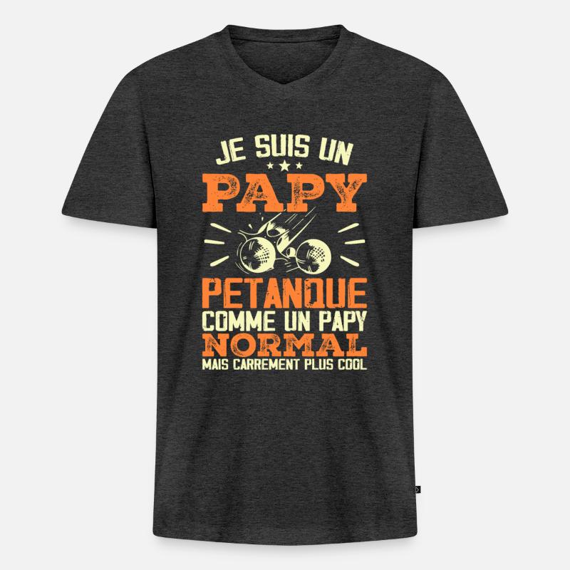 Ich bin ein Pétanque-Opa - Männer Premium Bio T-Shirt mit V-Ausschnitt - Anthrazit meliert