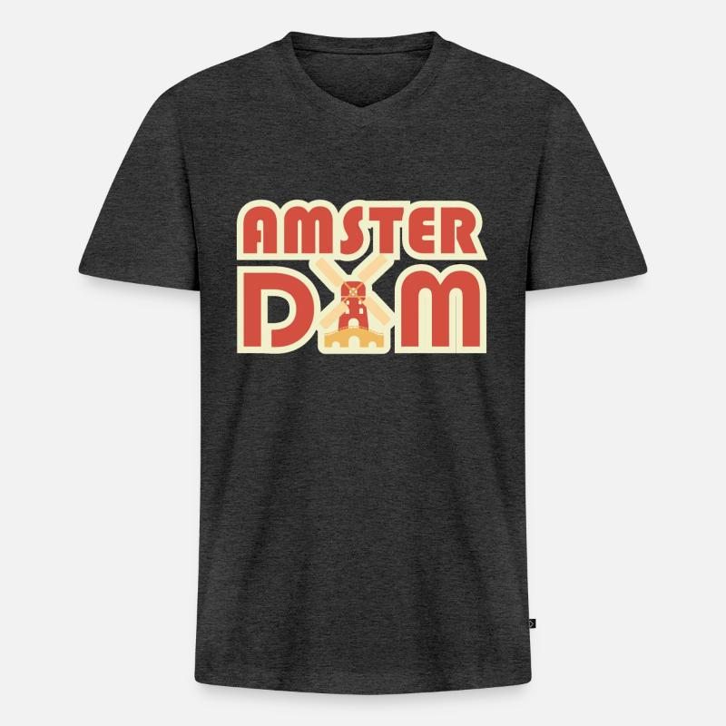 Reise Amsterdam - Männer Premium Bio T-Shirt mit V-Ausschnitt - Anthrazit meliert