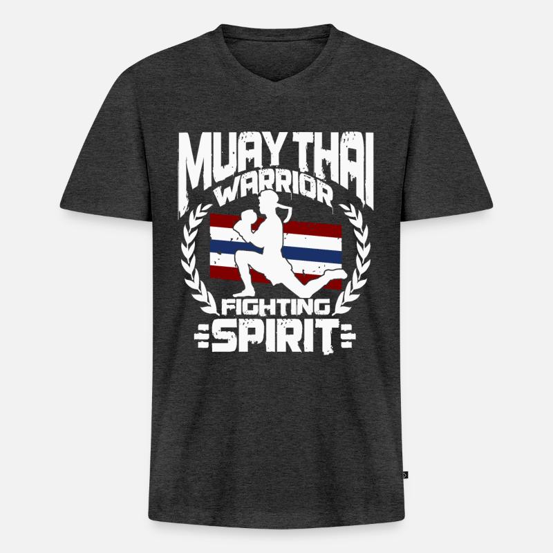 Muay Thai Kämpfer - Männer Premium Bio T-Shirt mit V-Ausschnitt - Anthrazit meliert